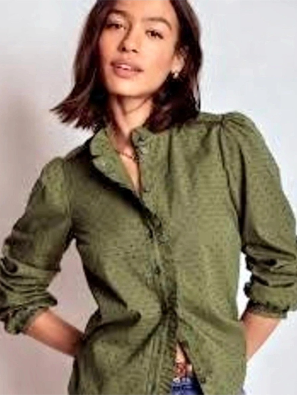 Boden Helena Cotton Dobby Top in Woodland Green